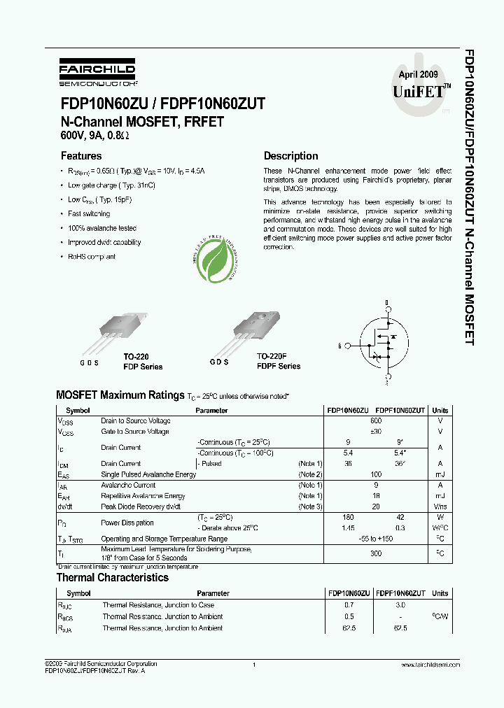 FDP10N60ZU_4754290.PDF Datasheet