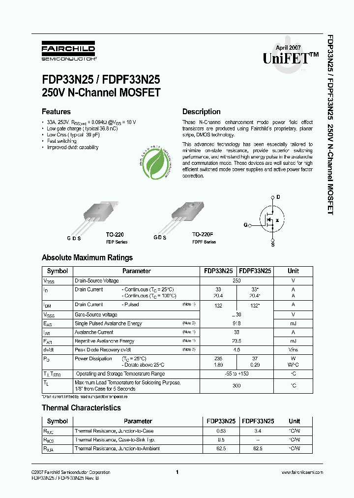 FDP33N25_4902417.PDF Datasheet