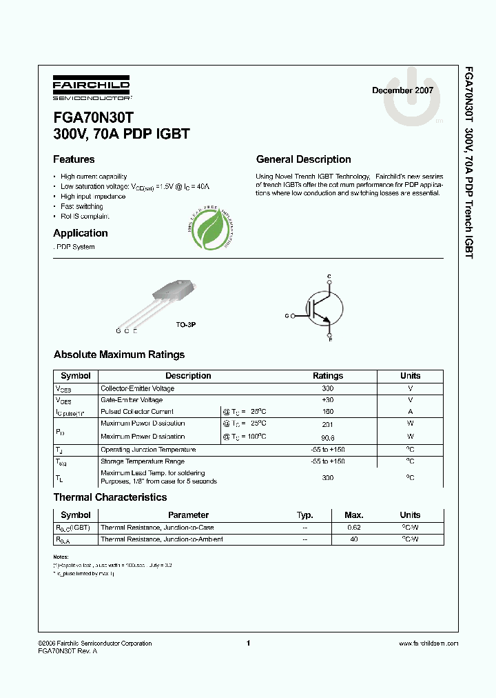 FGA70N30T_4376414.PDF Datasheet