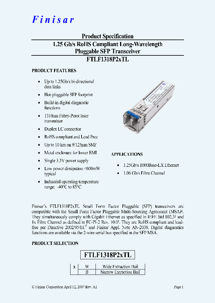 FTLF1318P2BTL_4427492.PDF Datasheet