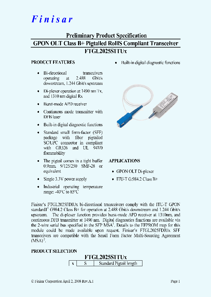 FTLF1319P1BTL_4427498.PDF Datasheet