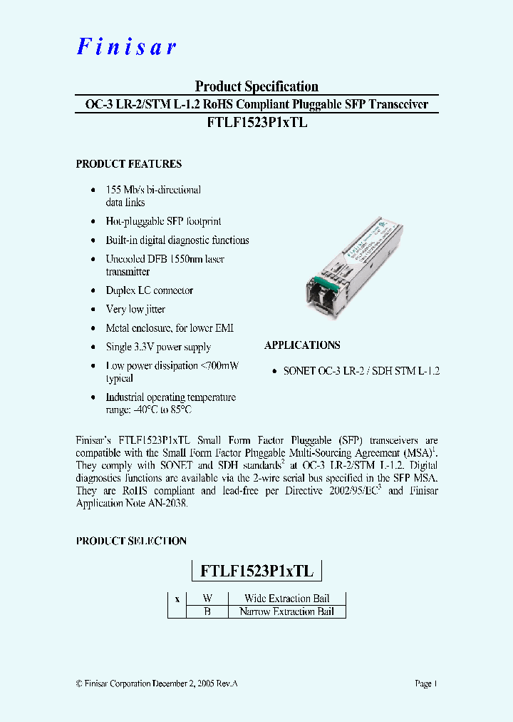 FTLF1523P1BTL_4430302.PDF Datasheet