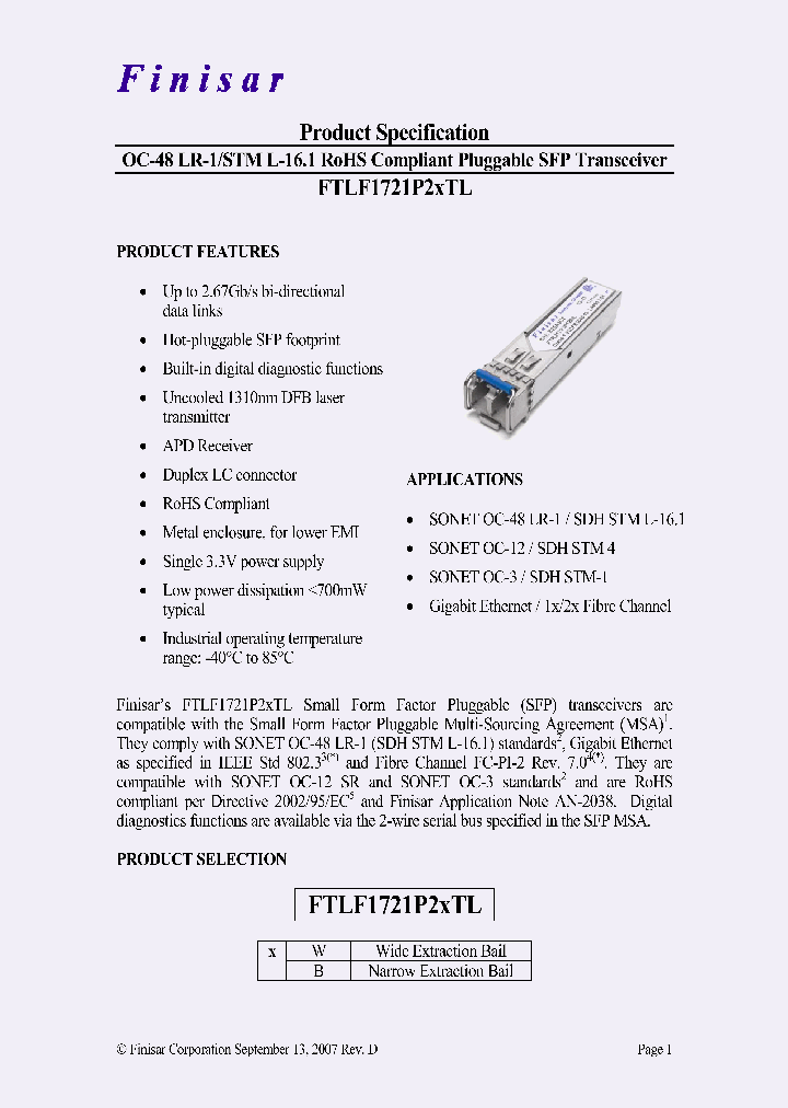 FTLF1721P2BTL_4647031.PDF Datasheet