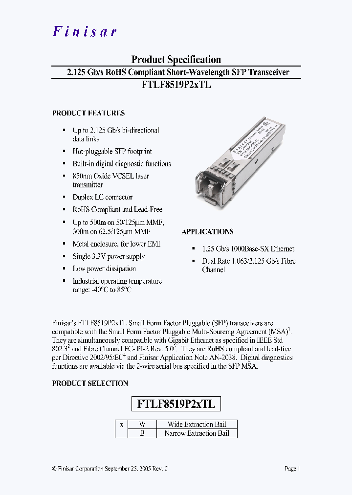 FTLF8519P2BTL_4623439.PDF Datasheet