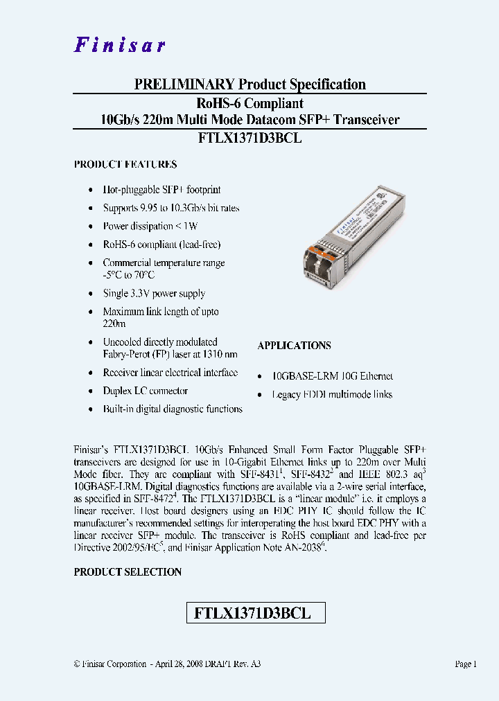 FTLX1371D3BCL_4464279.PDF Datasheet