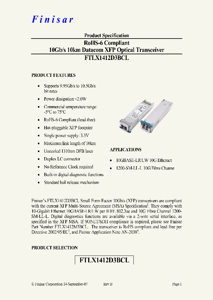 FTLX1412D3BCL_4410570.PDF Datasheet