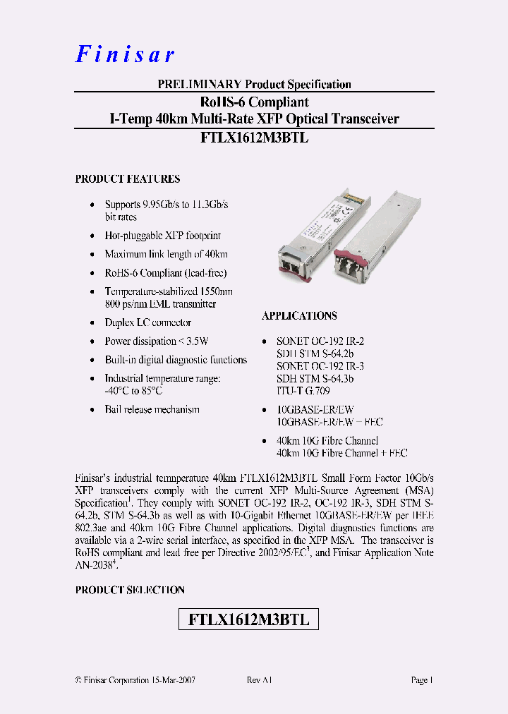 FTLX1612M3BTL_4526305.PDF Datasheet