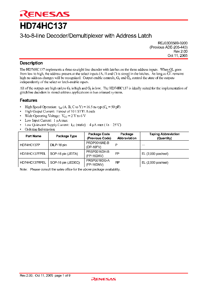 HD74HC137FPEL_4351459.PDF Datasheet