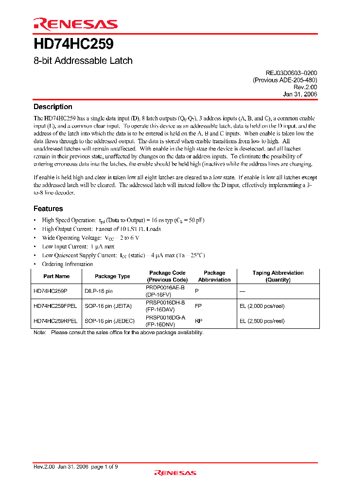HD74HC259FPEL_4297842.PDF Datasheet