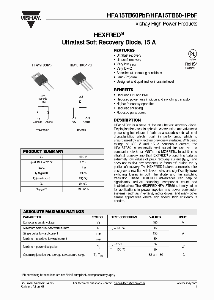 HFA15TB60-1PBF_4625064.PDF Datasheet