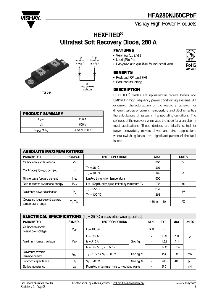 HFA280NJ60CPBF_4444965.PDF Datasheet