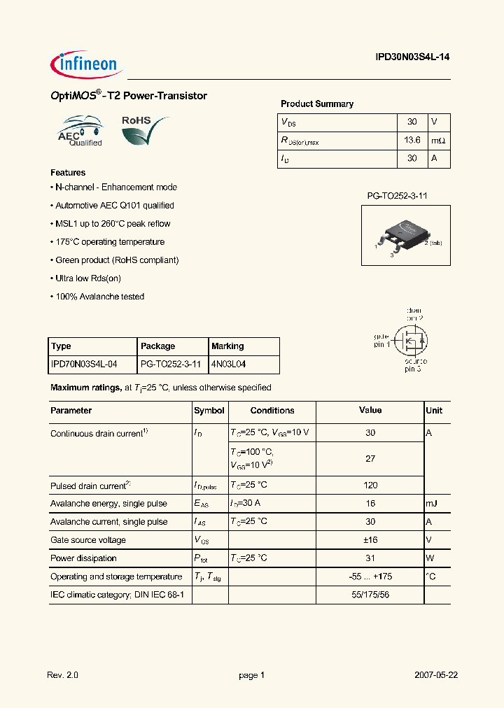 IPD30N03S4L-14_4510455.PDF Datasheet