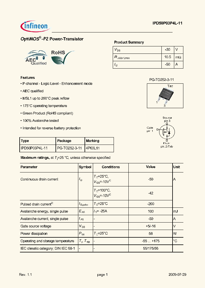 IPD50P03P4L-11_4670005.PDF Datasheet