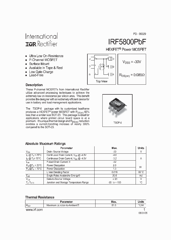 IRF5800PBF_4577622.PDF Datasheet