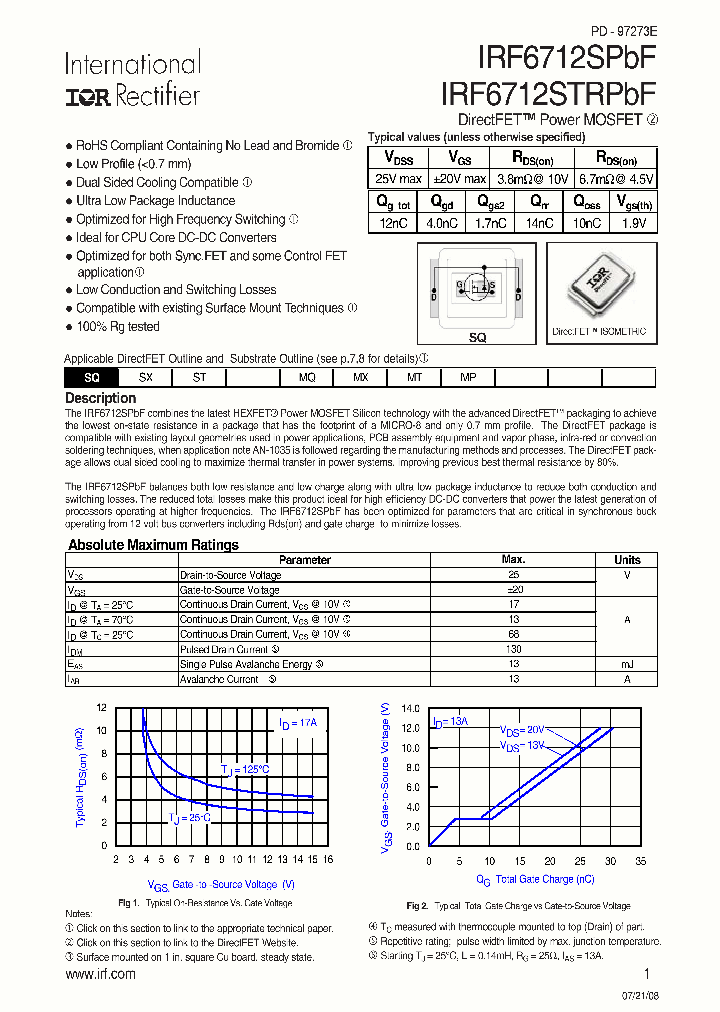 IRF6712SPBF_4244639.PDF Datasheet