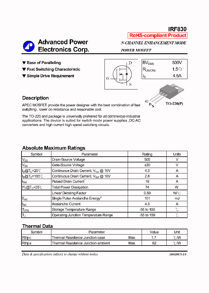 IRF830_4334443.PDF Datasheet