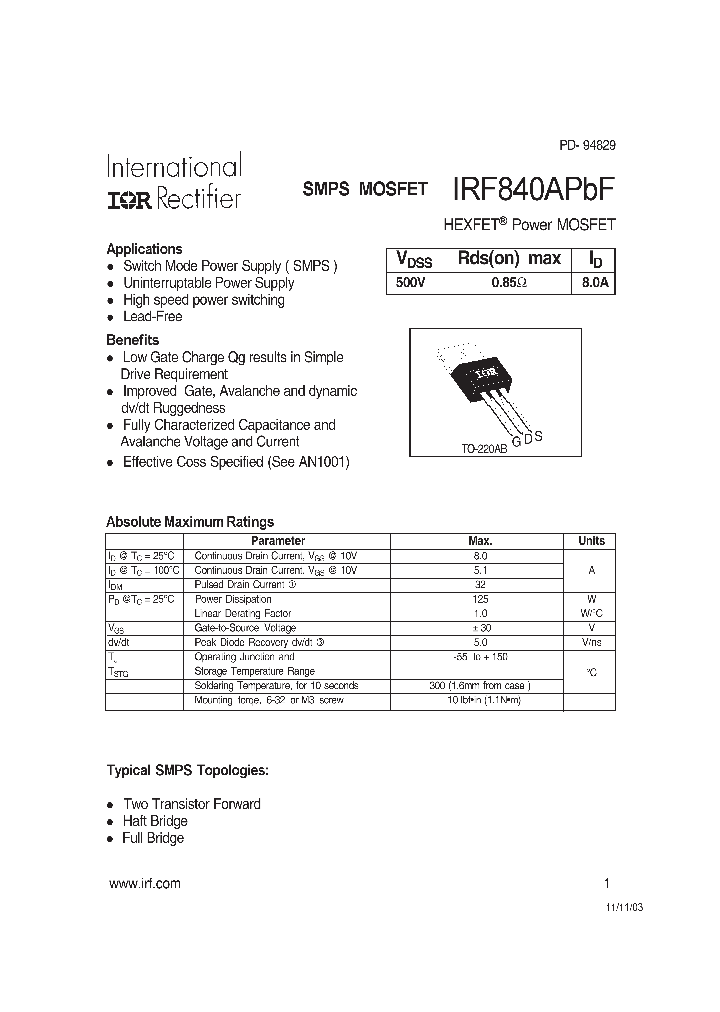 IRF840APBF_4377082.PDF Datasheet