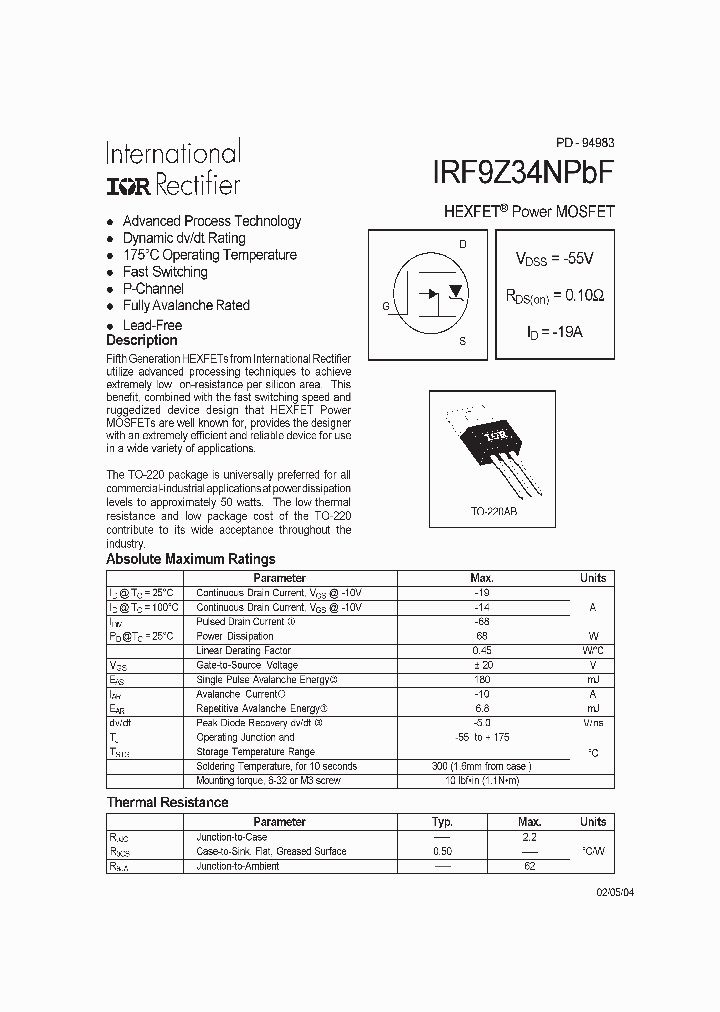 IRF9Z34NPBF_4166538.PDF Datasheet