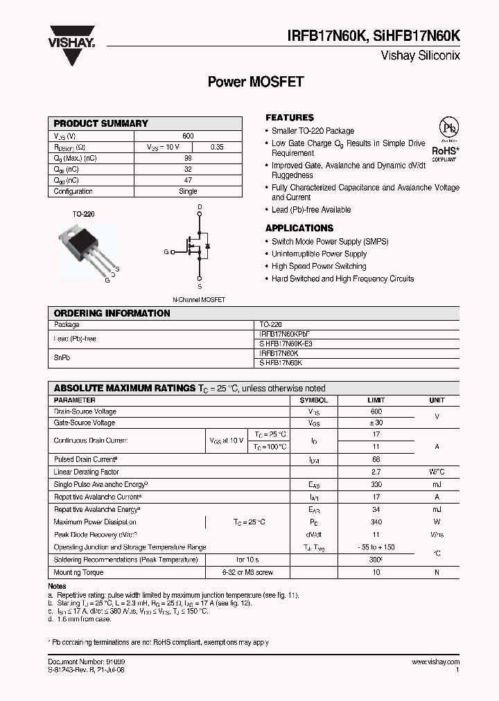 IRFB17N60K_4287642.PDF Datasheet