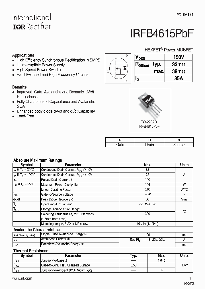 IRFB4615PBF_4535167.PDF Datasheet