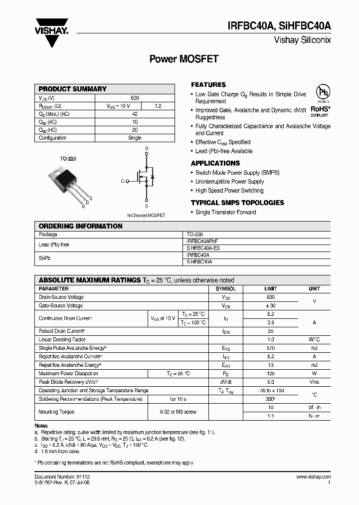 IRFBC40A_4263086.PDF Datasheet