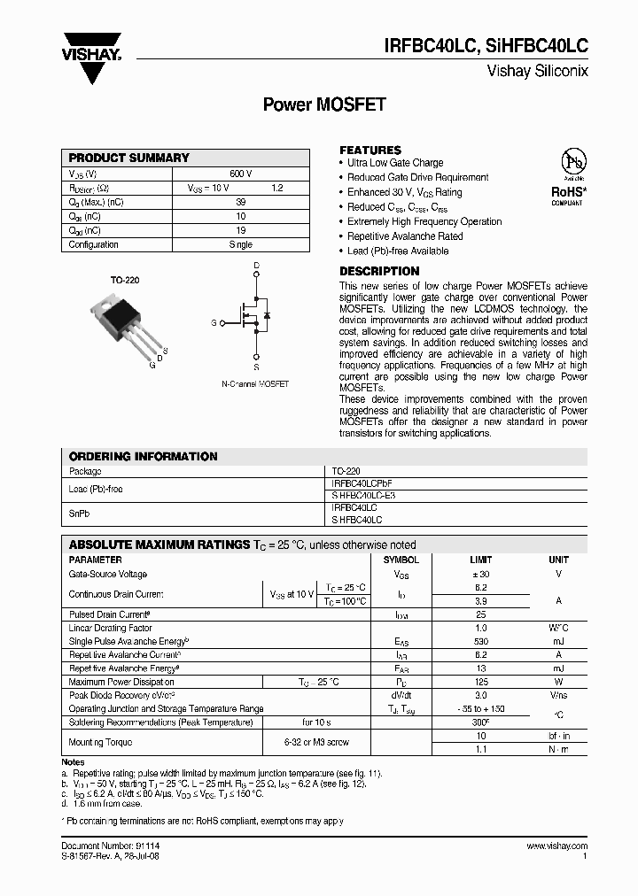 IRFBC40LC_4265957.PDF Datasheet