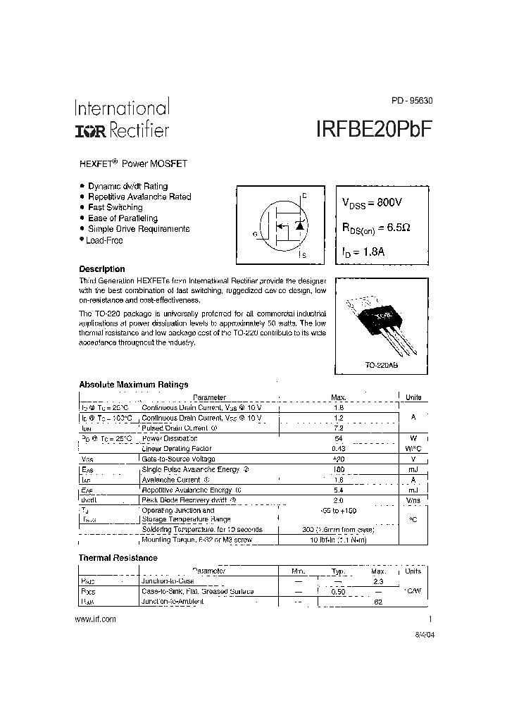 IRFBE20PBF_4199995.PDF Datasheet