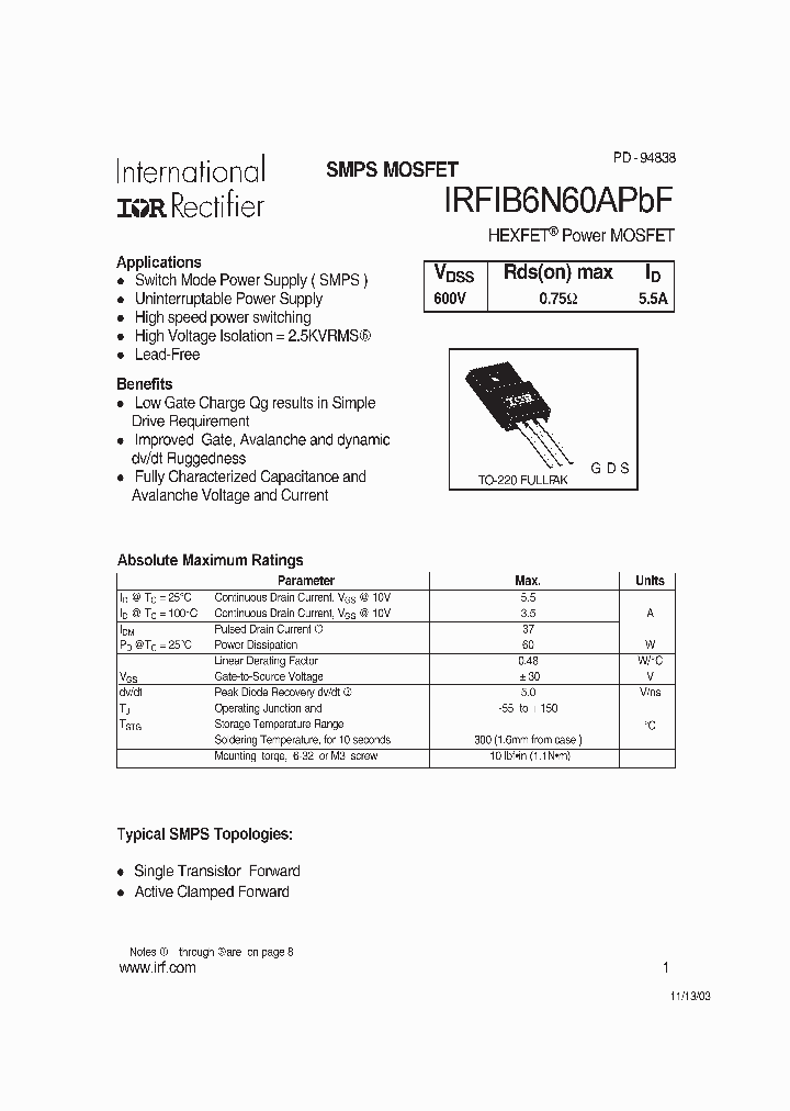 IRFIB6N60APBF_4176138.PDF Datasheet