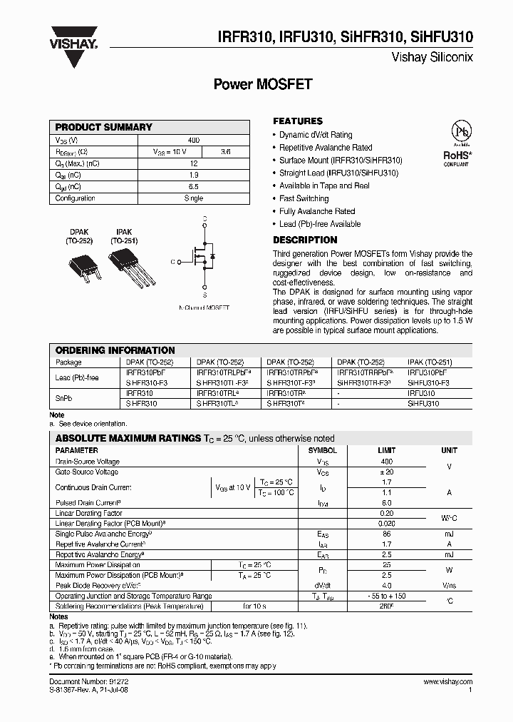 IRFR310TRPBF_4277842.PDF Datasheet