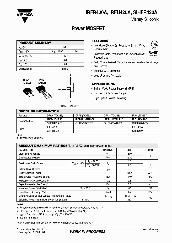 IRFR420A_4274066.PDF Datasheet