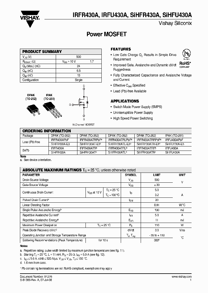 IRFR430A_4265001.PDF Datasheet