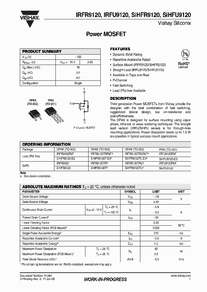 IRFR9120TRPBF_4339298.PDF Datasheet