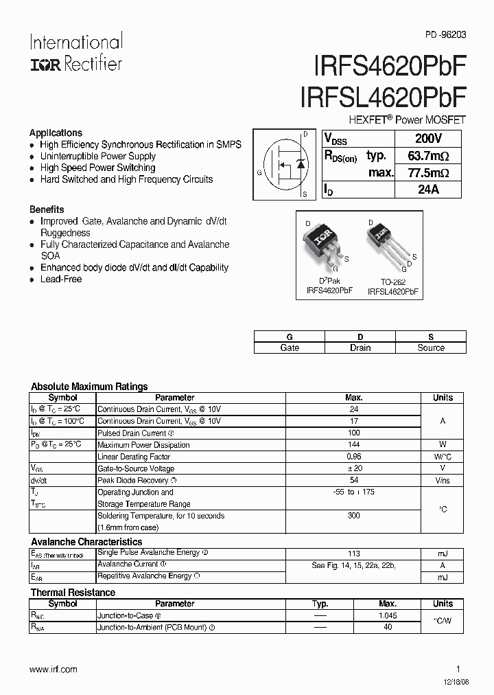 IRFSL4620PBF_4728627.PDF Datasheet