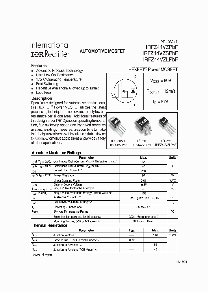 IRFZ44VZLPBF_4607558.PDF Datasheet