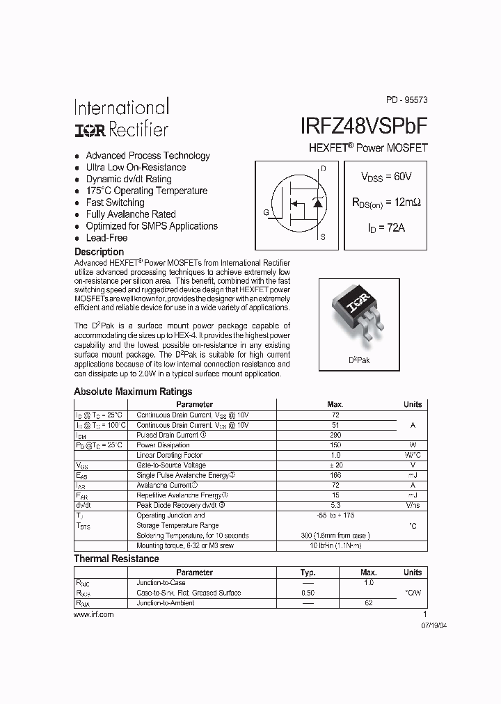 IRFZ48VSPBF_4291930.PDF Datasheet