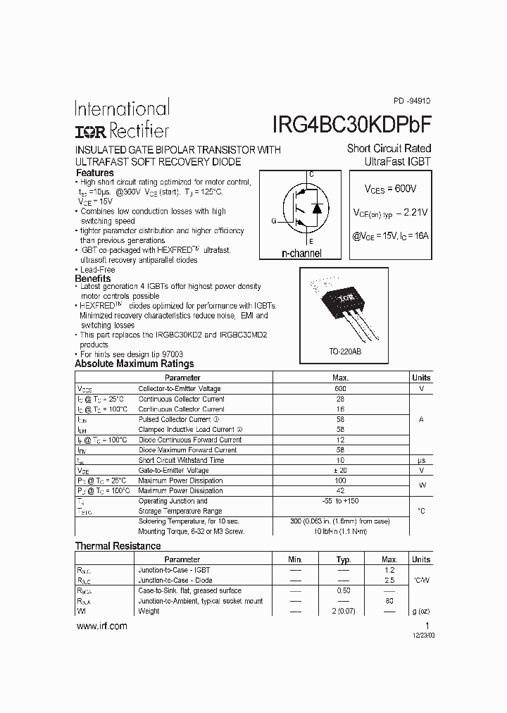 IRG4BC30KDPBF_4203697.PDF Datasheet