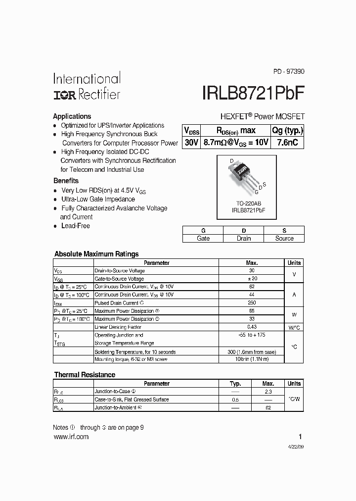 IRLB8721PBF_4558510.PDF Datasheet