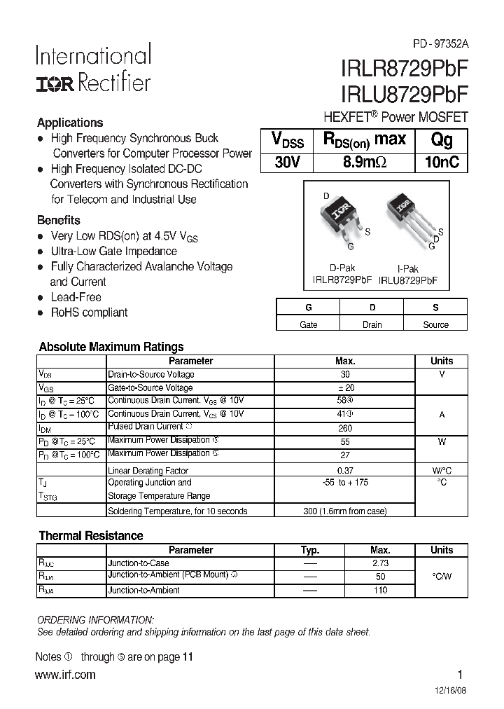 IRLR8729PBF_4532758.PDF Datasheet