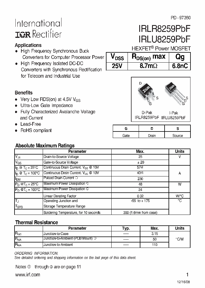 IRLU8259PBF_4539117.PDF Datasheet