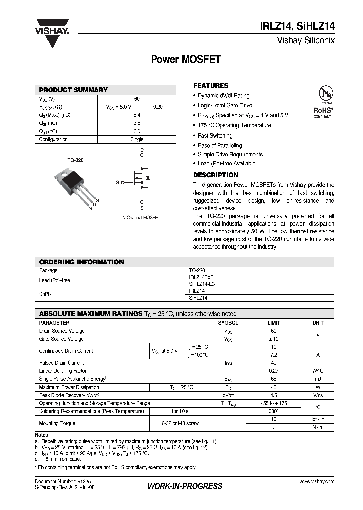 IRLZ14_4305694.PDF Datasheet