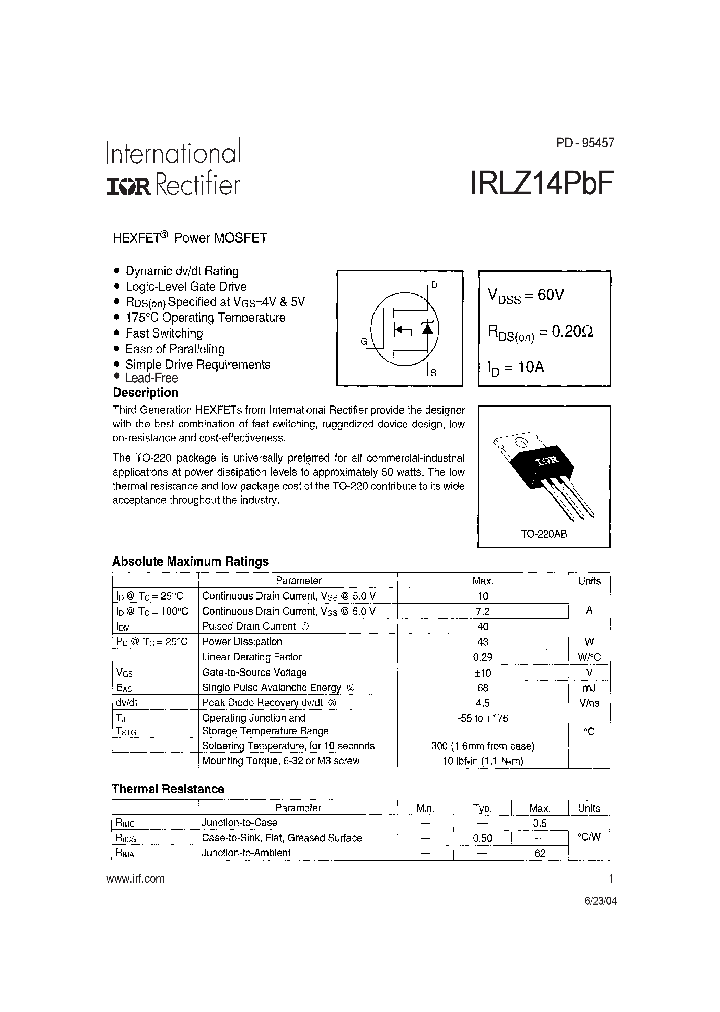 IRLZ14PBF_4188465.PDF Datasheet
