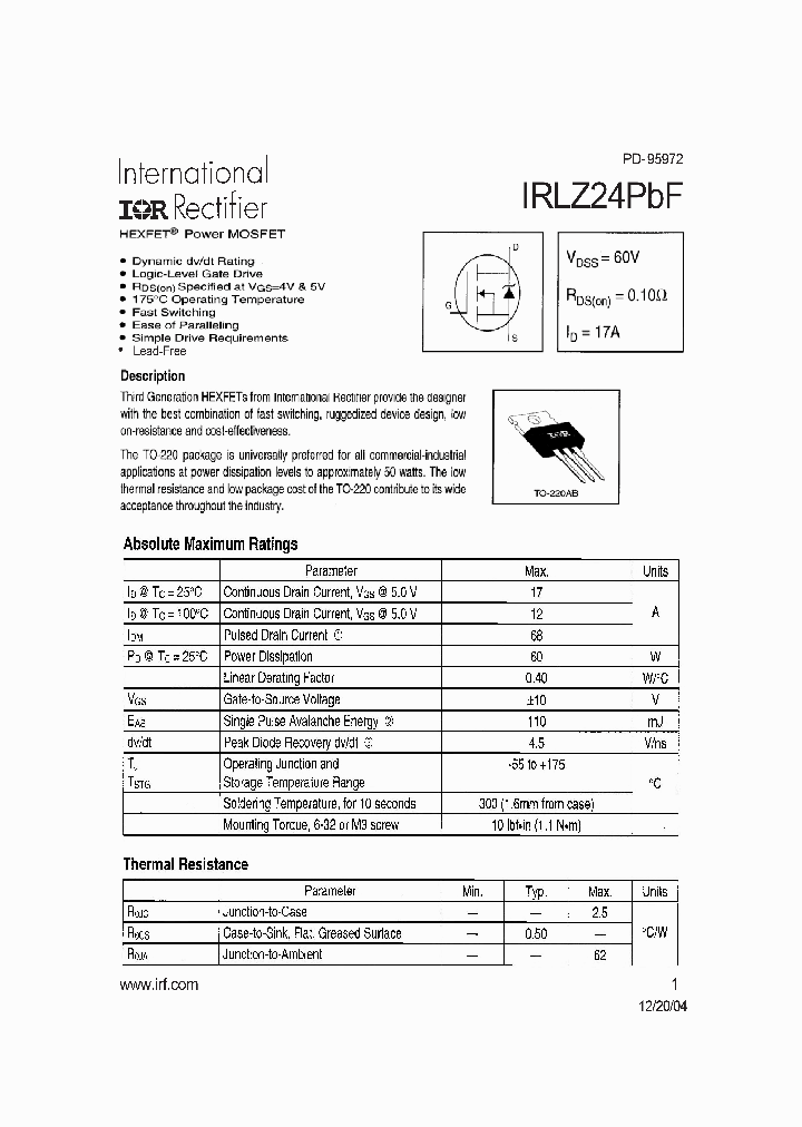 IRLZ24PBF_4188466.PDF Datasheet