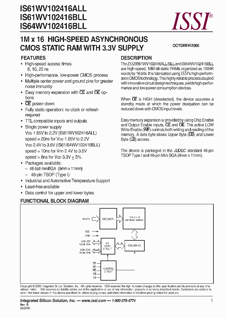 IS61WV102416ALL0610_4180222.PDF Datasheet