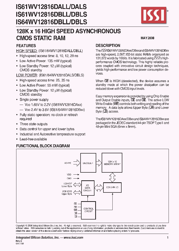 IS61WV12816DALL-20BI_4523589.PDF Datasheet