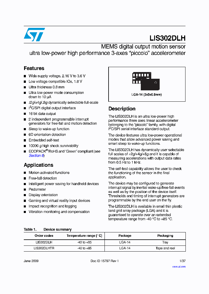 LIS302DLHTR_4821466.PDF Datasheet