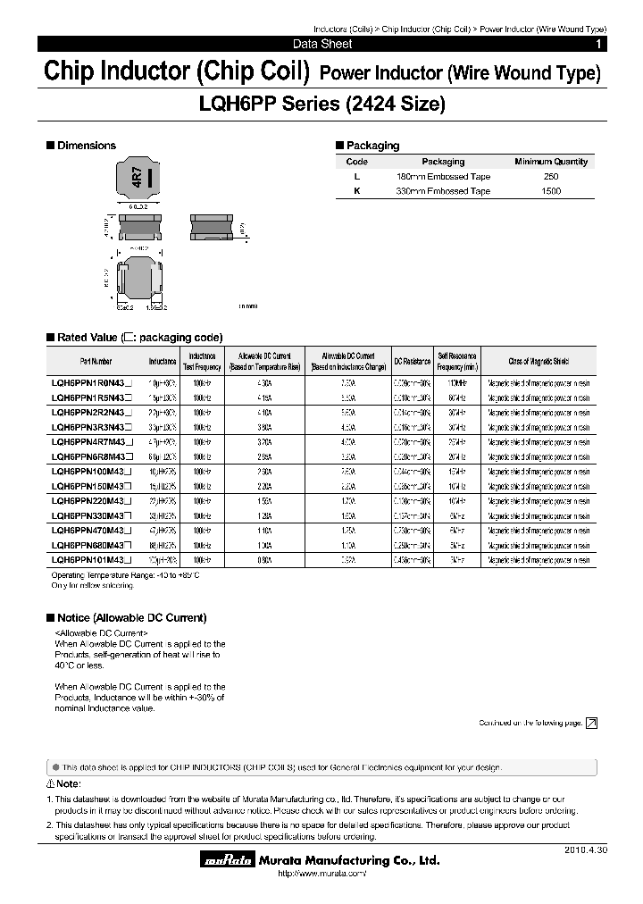 LQH6PPN100M43P_4635393.PDF Datasheet