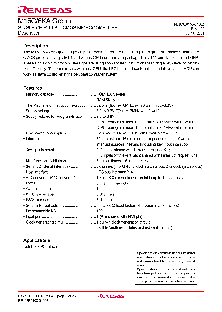 M306KAFCLRP_4597944.PDF Datasheet