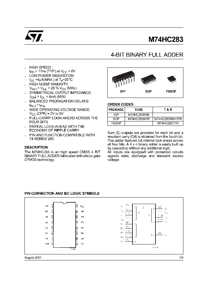 M74HC283RM13TR_4276657.PDF Datasheet