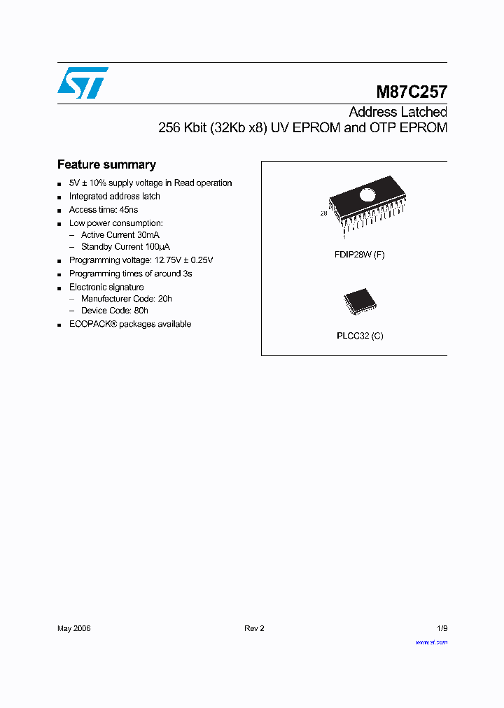 M87C257-20C1TR_4473456.PDF Datasheet