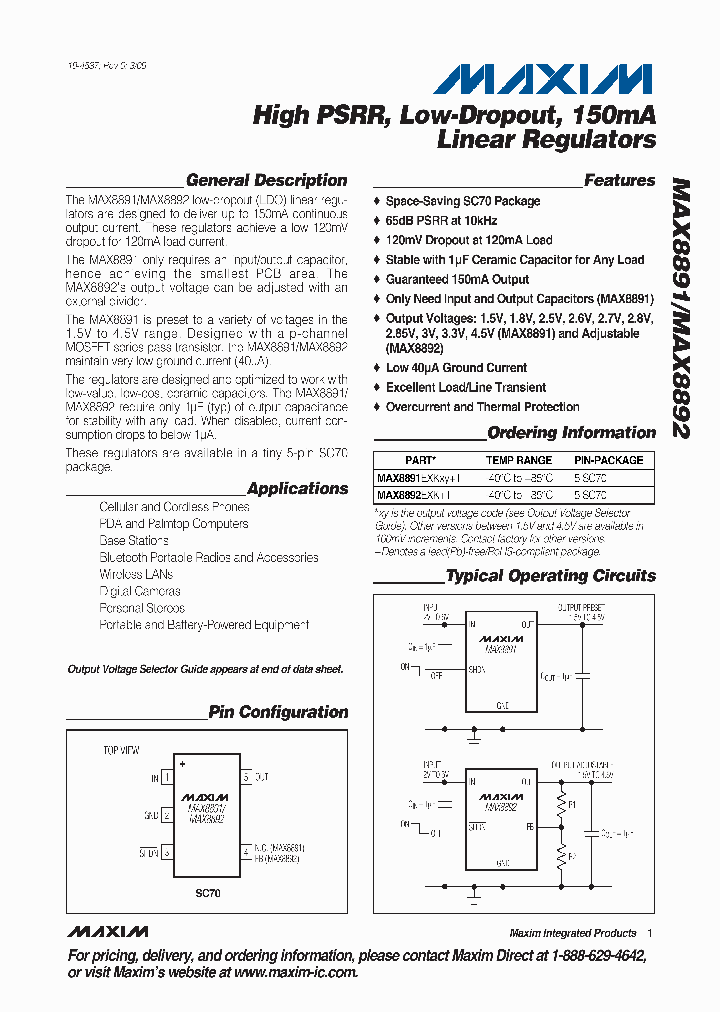 MAX8891EXKXYT_4837585.PDF Datasheet